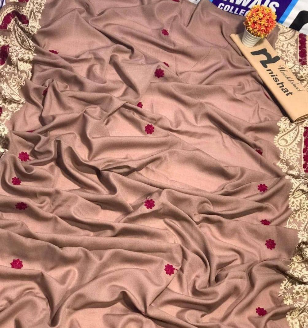 Swiss Embroidered Shawl Brown Floral Luxury