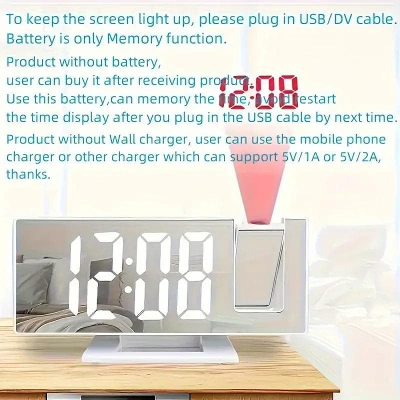 LED Alarm Clock Projector Bright 3 Level Projection