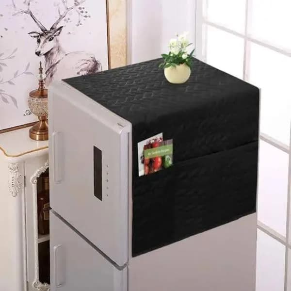 Black Quilted Refrigerator Cover 50x20" Cotton Dust Proof