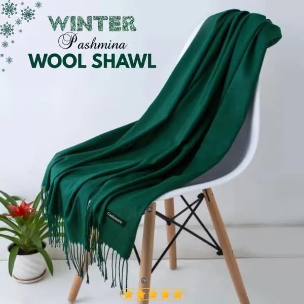 Winter Wool Shawl Green Cashmere Blend