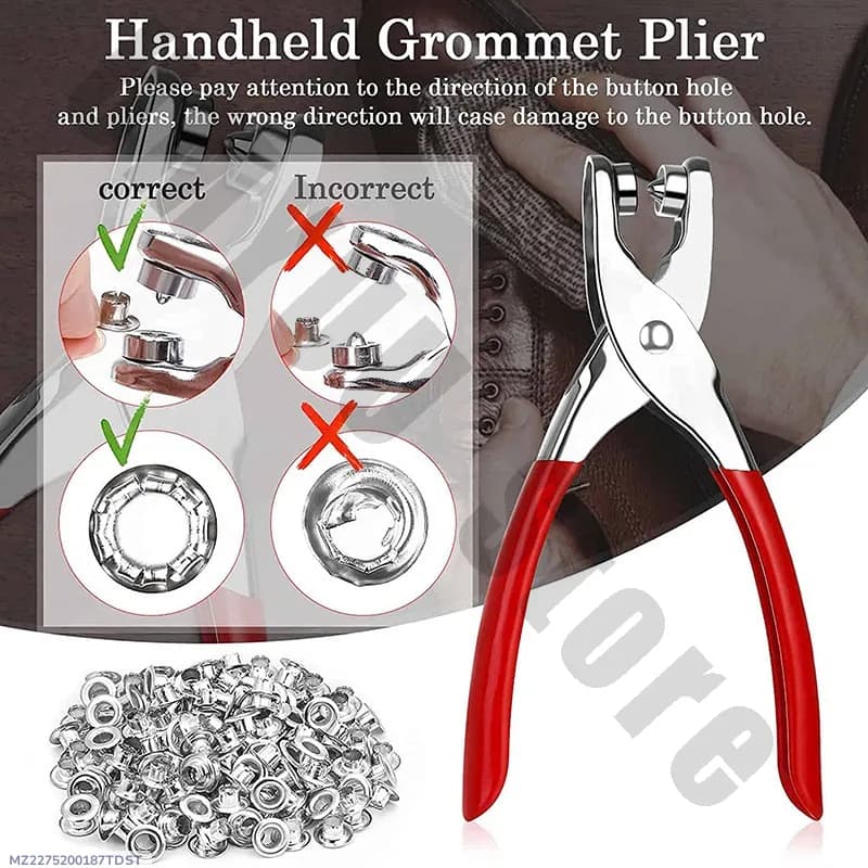Handheld Grommet Button Plier Red Stainless Steel 50pcs