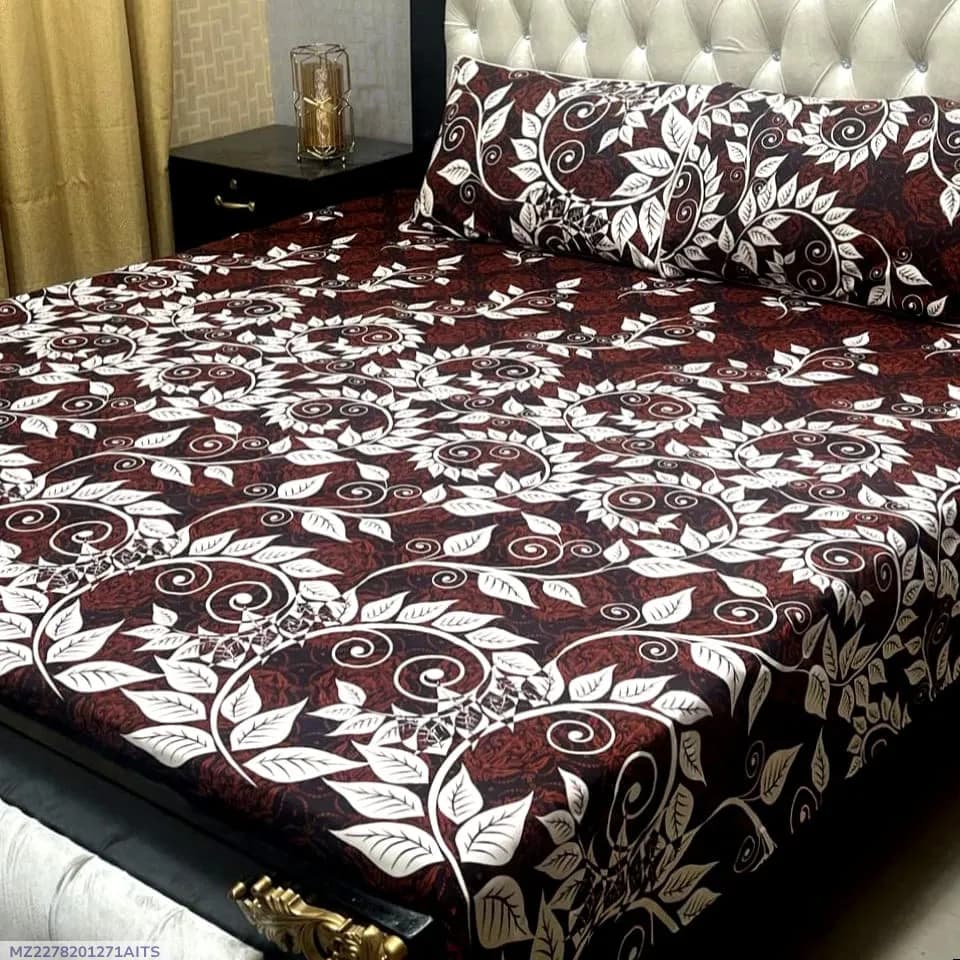 Maroon Crystal Cotton Double Bedsheet Set 3 Pcs