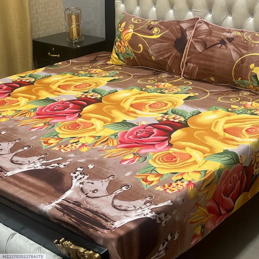 Crystal Cotton Printed Double Bedsheet Set Peach 3 Pcs