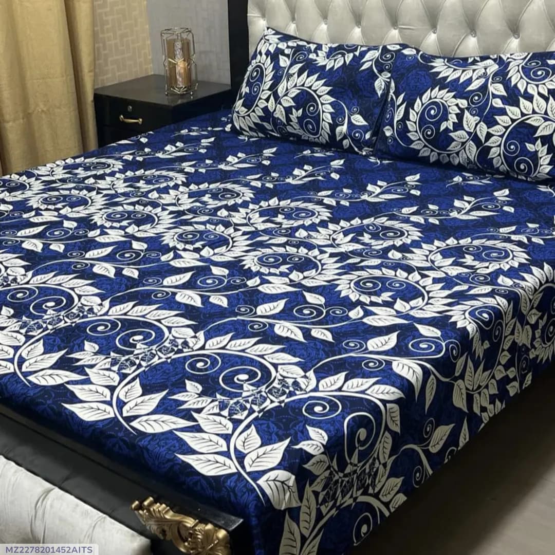 3 Pcs Crystal Cotton Printed Double Bedsheet