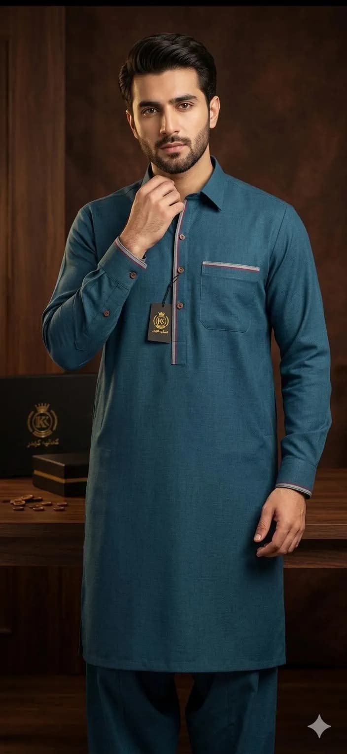 Men Khaddar Plain Green Suit Summer Eid Wear