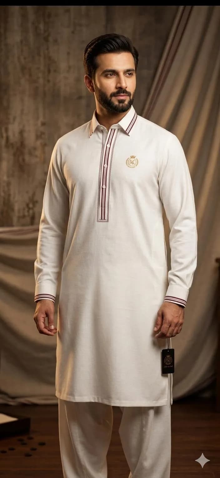 White Khaddar Men Suit Summer 7m