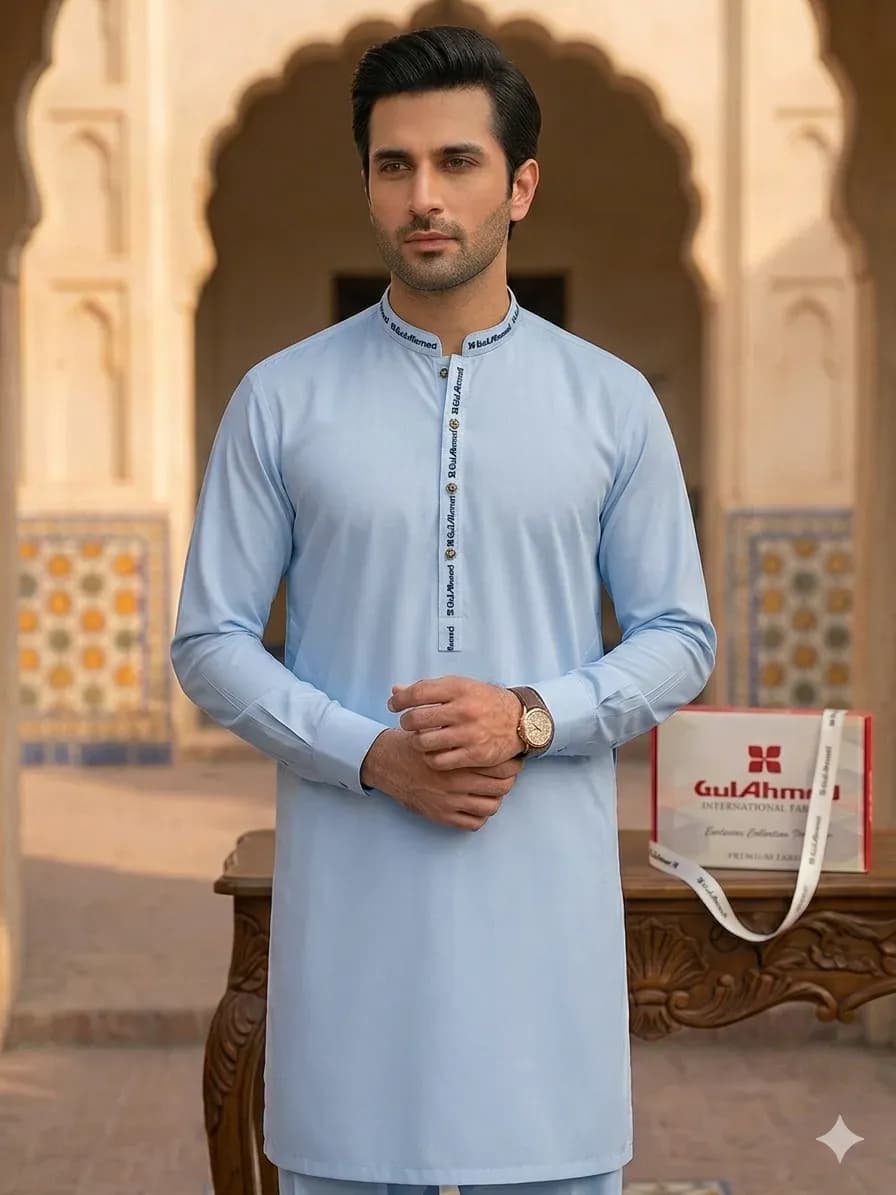 Men Blue Wash & Wear Plain Suit Summer