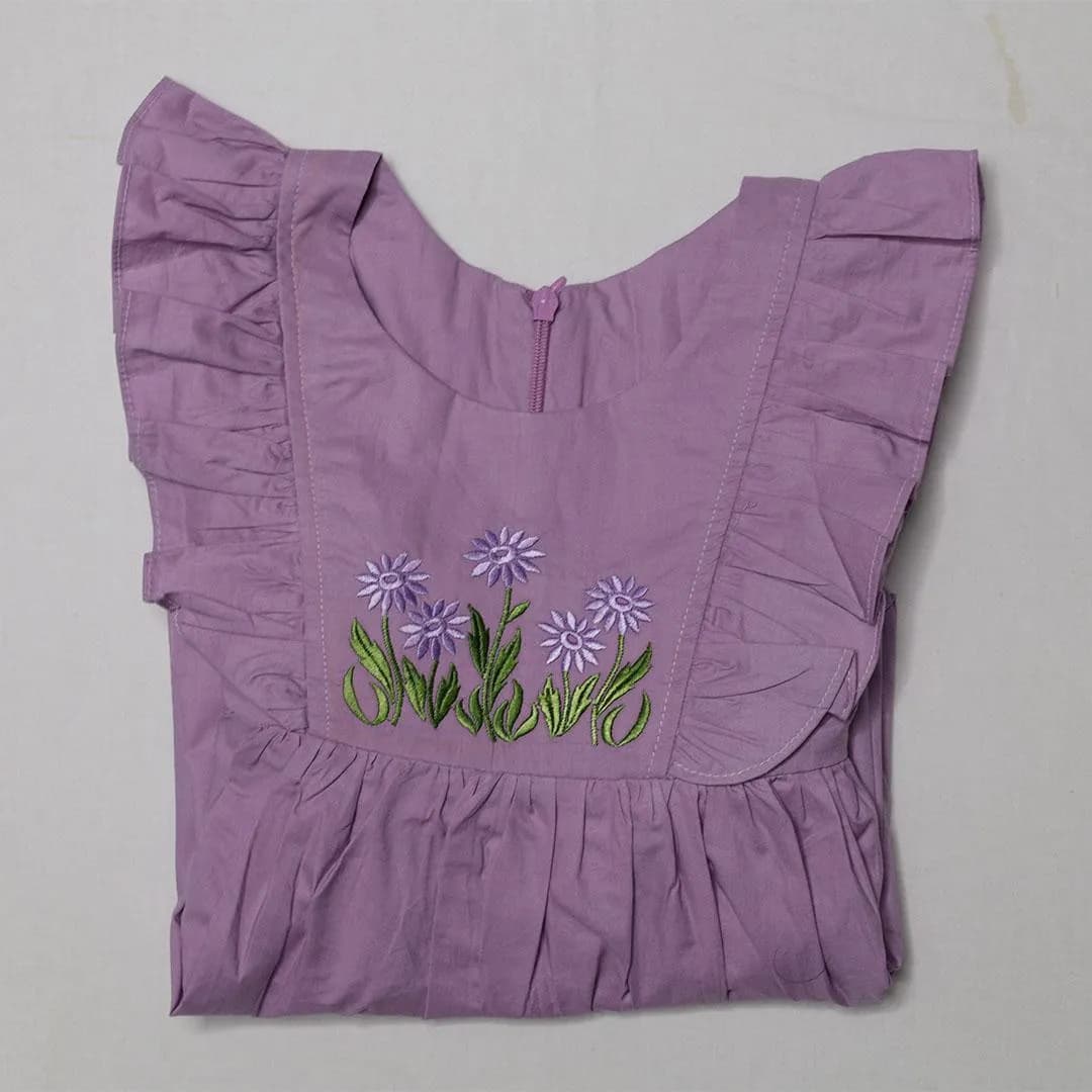 Purple Embroidered Girl's Cotton Frock Size 1-5Y