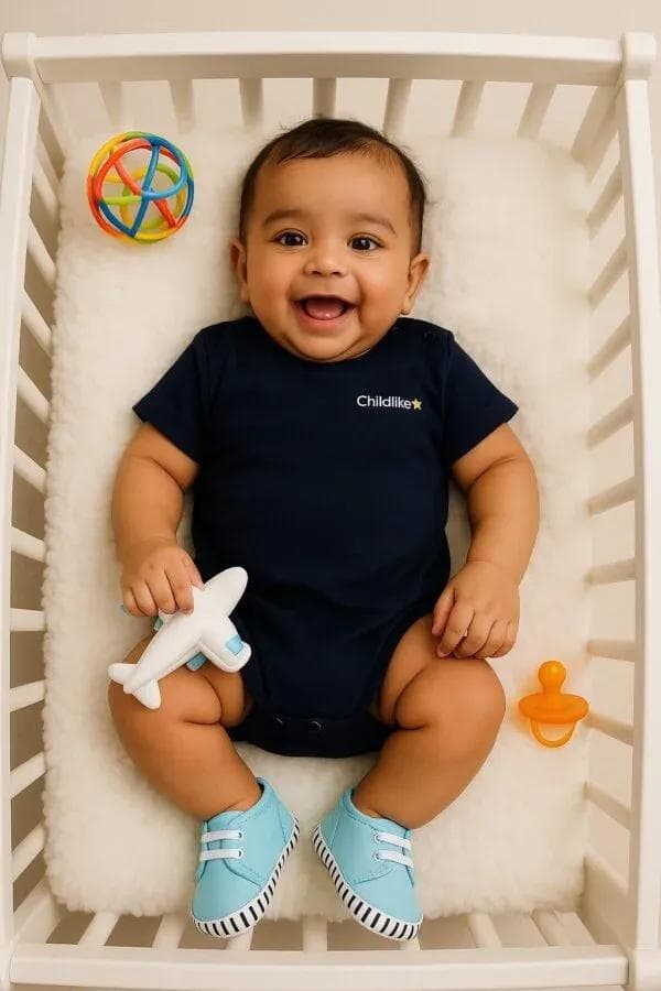 Blue Cotton Unisex Bodysuit for Baby 18-24M