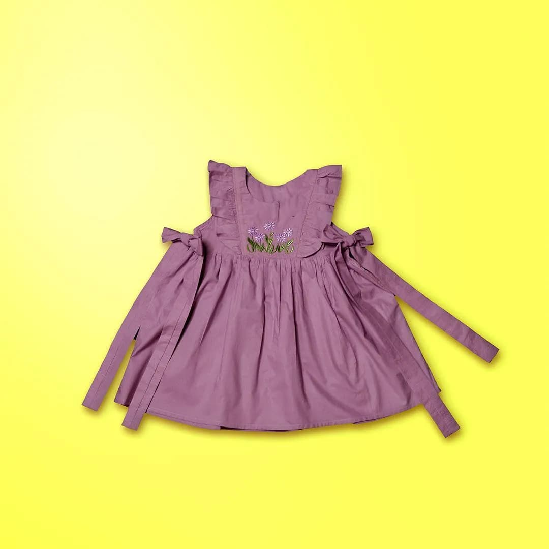 Purple Embroidered Cotton Frock for Baby Girls 6-5Y