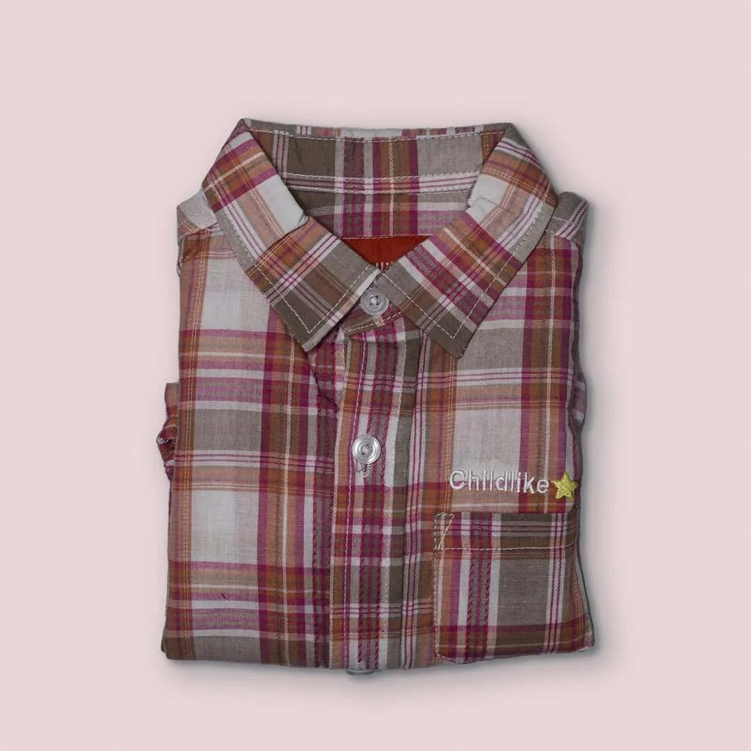 Brown Plaid Cotton Romper for Baby Boys 6-24M
