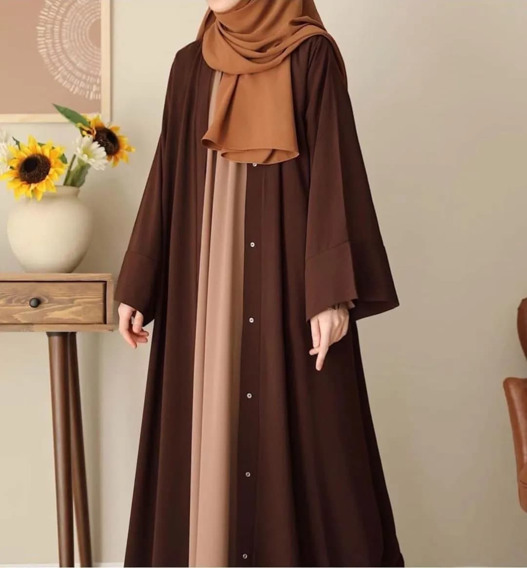 Brown China Georgette Abaya 55" with Stoller for Women