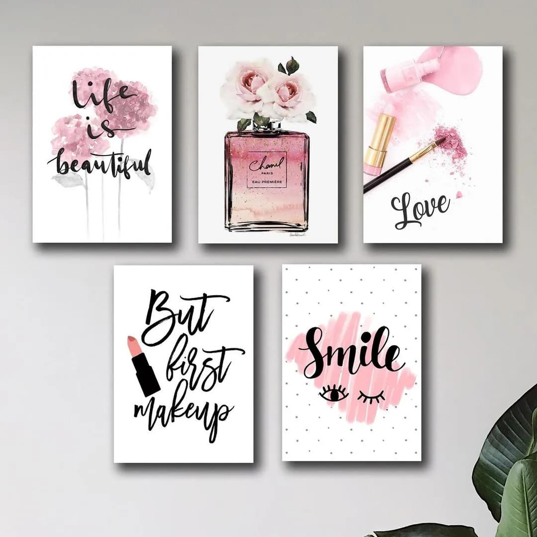 5-Piece Makeup & Beauty Wall Art Set for Home Decor