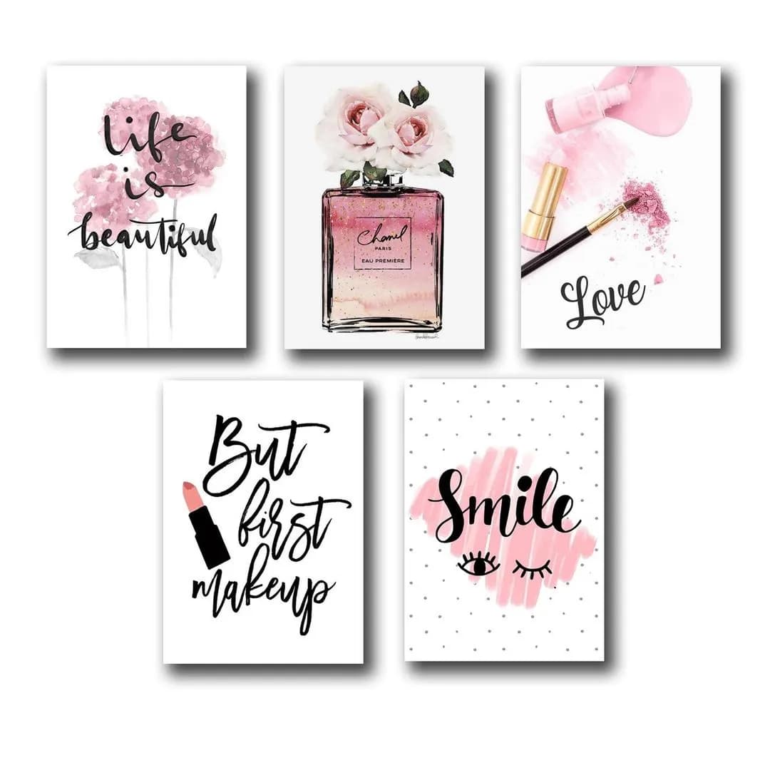 5-Piece Makeup & Beauty Wall Art Set for Home Decor