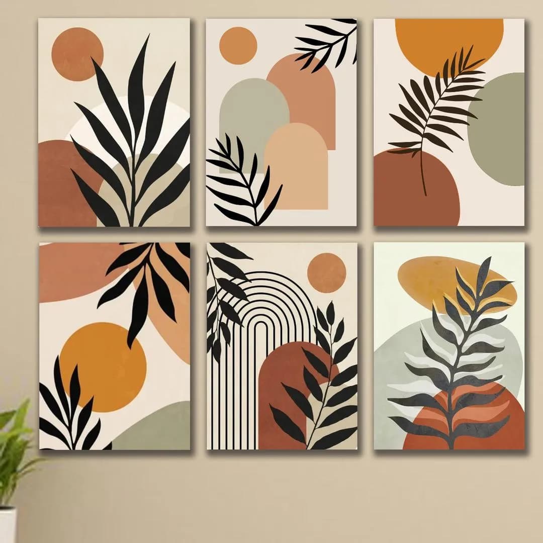 Modern Abstract Wall Art Set of 6 MDF Tiles