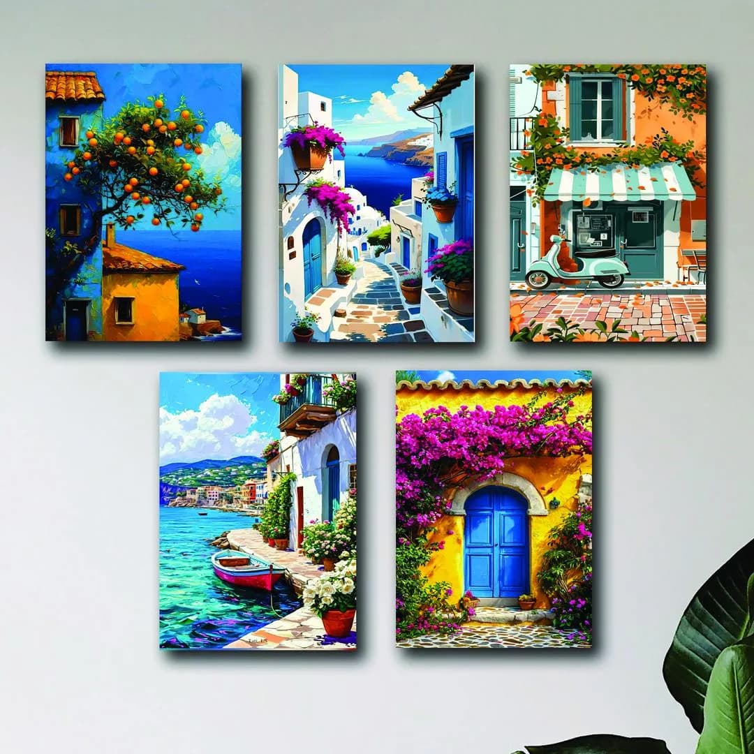 Set of 5 Mediterranean Wall Art Tiles for Home Decor