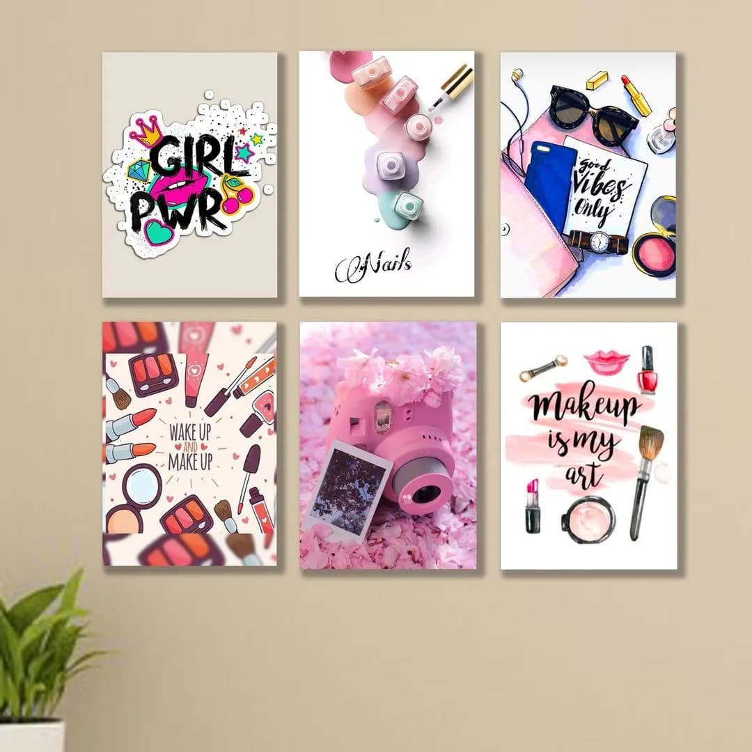 6-Piece Makeup Wall Art Set for Girls Room Decor