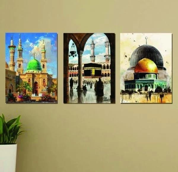 Set of 3 Mosque Wall Art Frames for Home Office Decor