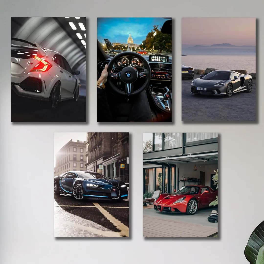 5Pcs 8x11 Car Wall Art Paintings Multicolor MDF