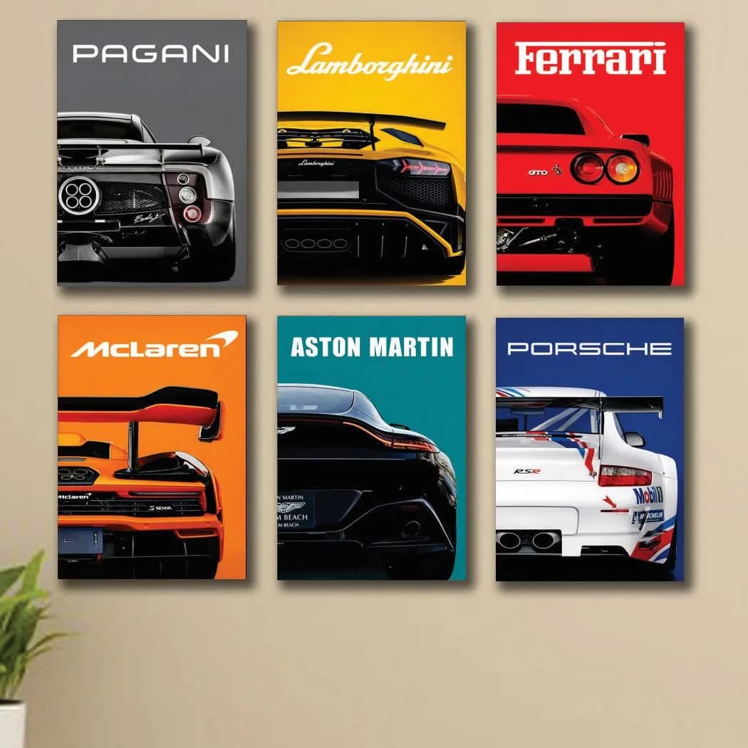 6 Pcs Multicolor Car Wall Art 8x11 Inch