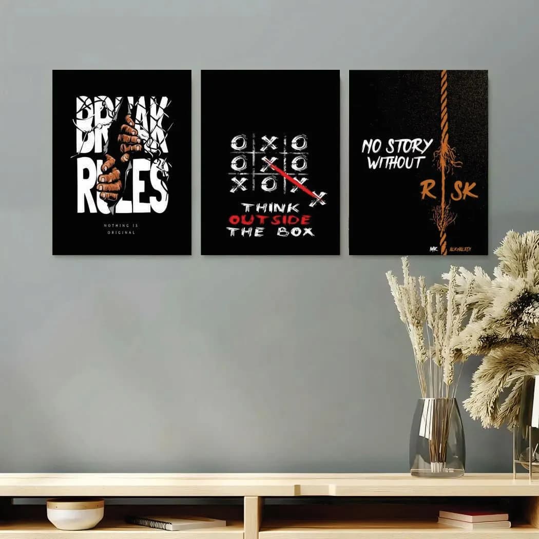 3 Pcs Black Multicolor Alphabets Wall Art Set 8x11