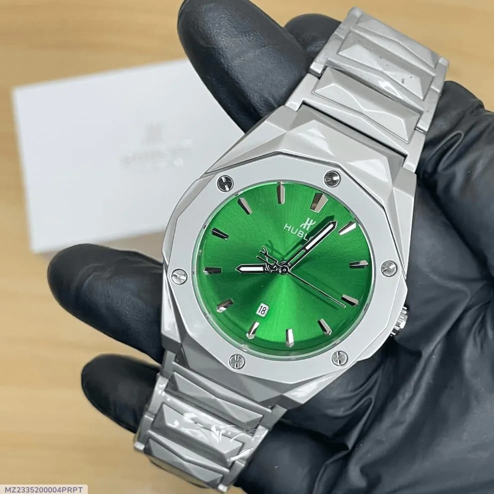 Hublet Premium Watch – Luxury Diamond Cut Chain – Green Dial