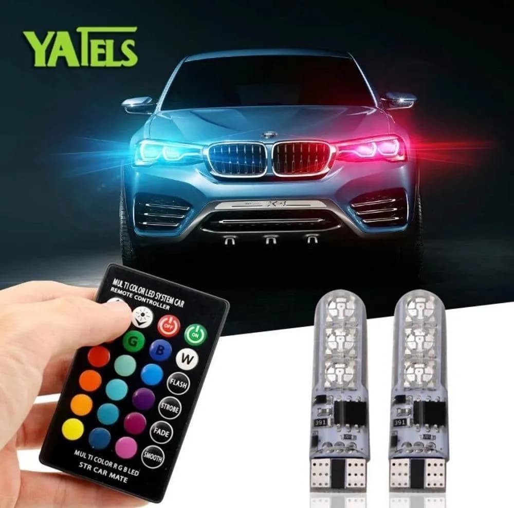 Car Flasher Remote Multi LED Parking Lights T10 RGB