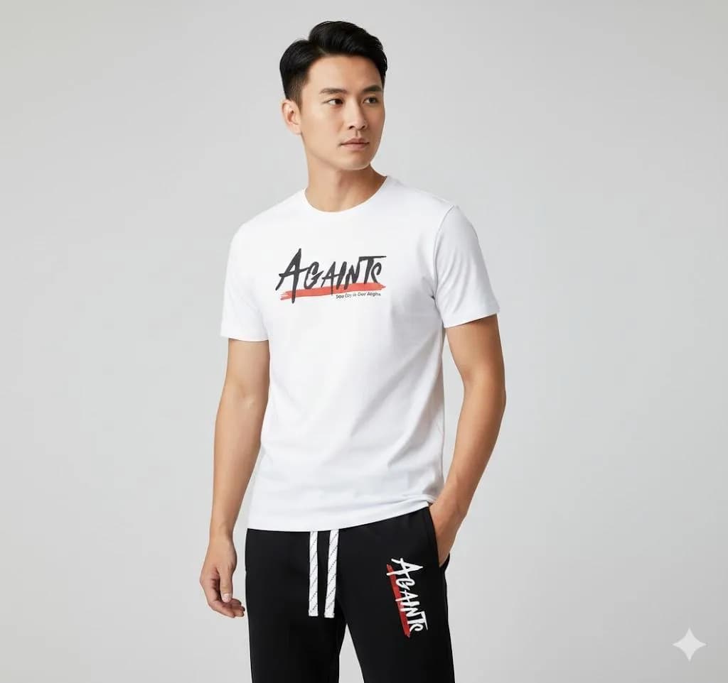 Men Printed Track Suit White Black Polyester Summer Wear