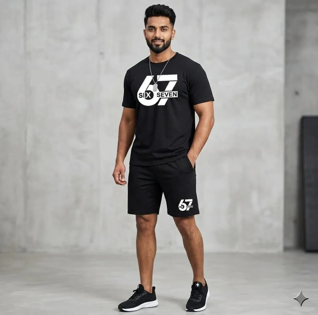 Men Black Printed 2Pcs T-Shirt Shorts Set