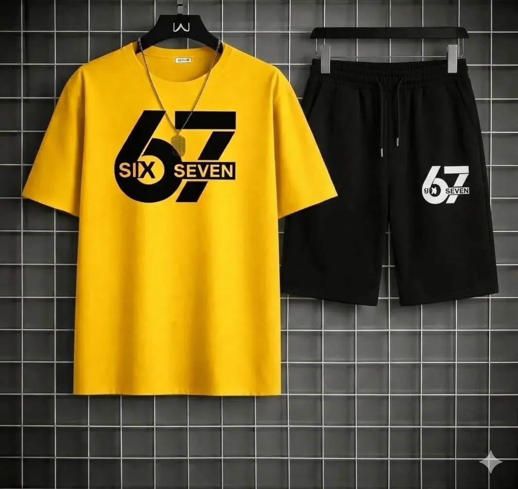 2 Pcs Men's Polyester Printed T-Shirt & Shorts Tracksuit