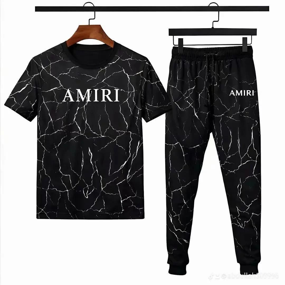 Men Black Marble Print Track Suit AMIRT