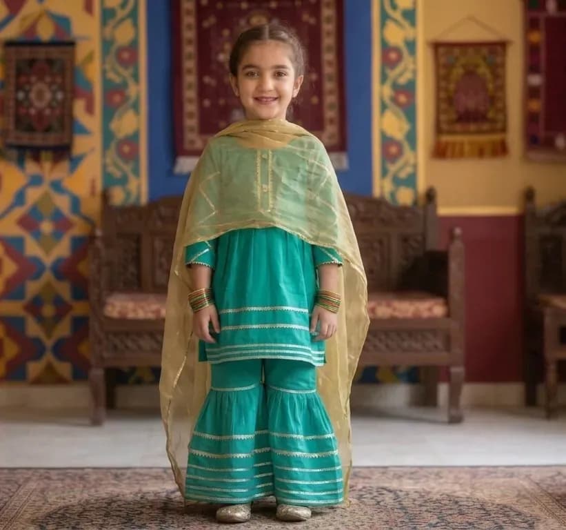 Girls Green Embroidered Lawn 3Pcs Set