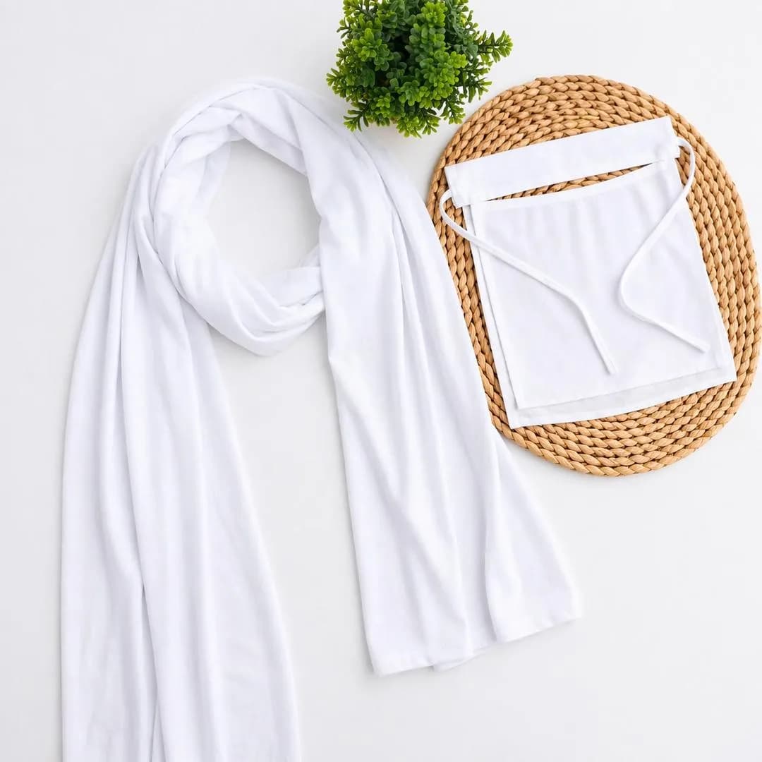 White Long Scarf with Folded Tissue Set