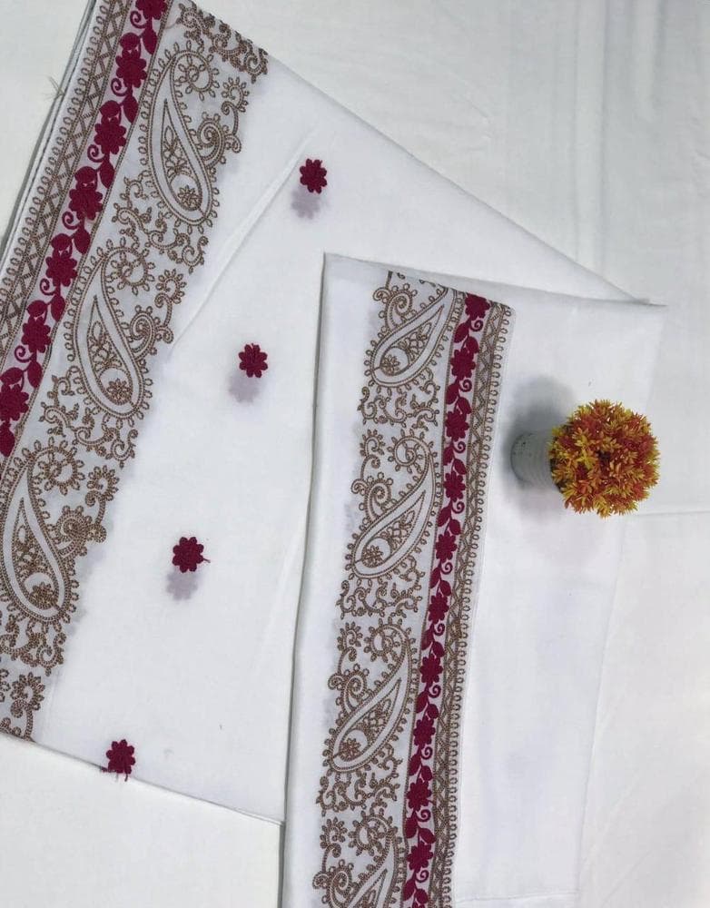 Women Swiss Lawn Embroidered Shawl Burgundy Gold