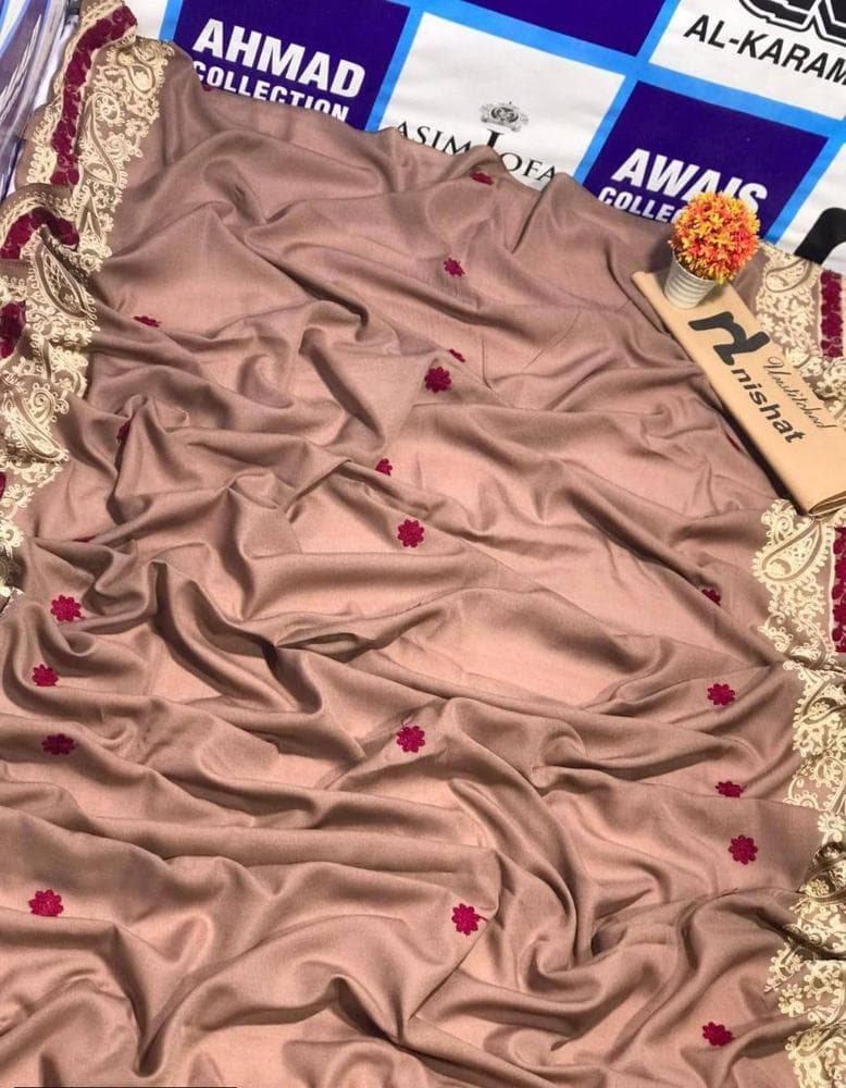 Women Swiss Lawn Embroidered Shawl Pink Floral Formal