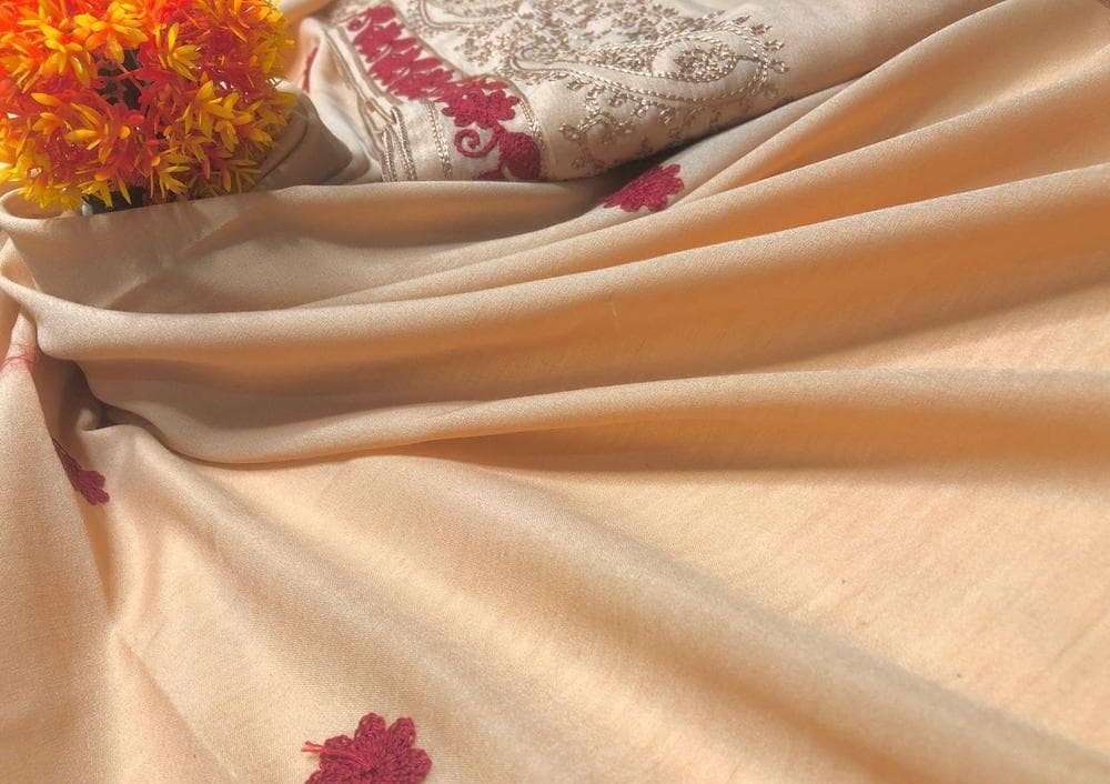 Swiss Lawn Shawl Floral Embroidery Burgundy Accents
