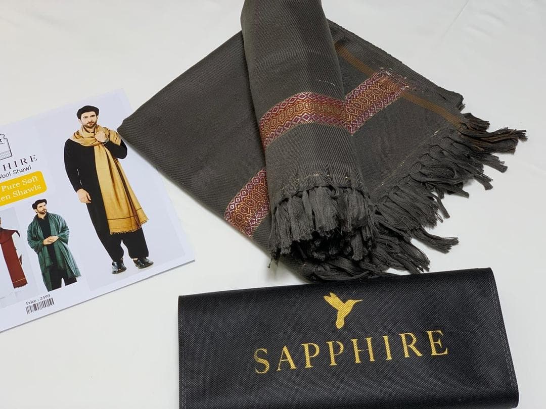Premium Wool Shawl Black Woven Border 2.5 Gaz