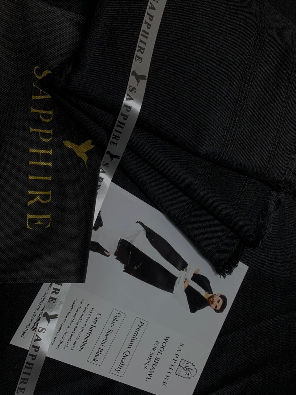 Men's Pure Wool Shawl Black Winter Warm Gift Bag