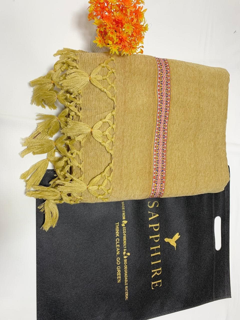 Men's Velvet Shawl Beige Winter Warm Cozy