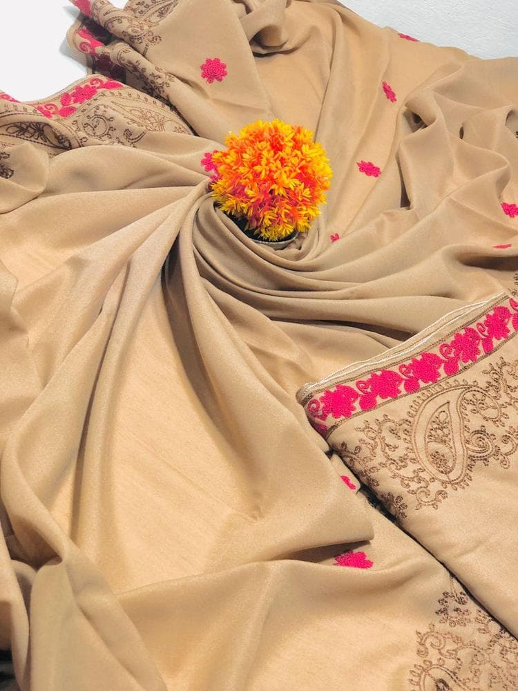 Swiss Lawn Shawl Pink Brown Embroidery Lightweight