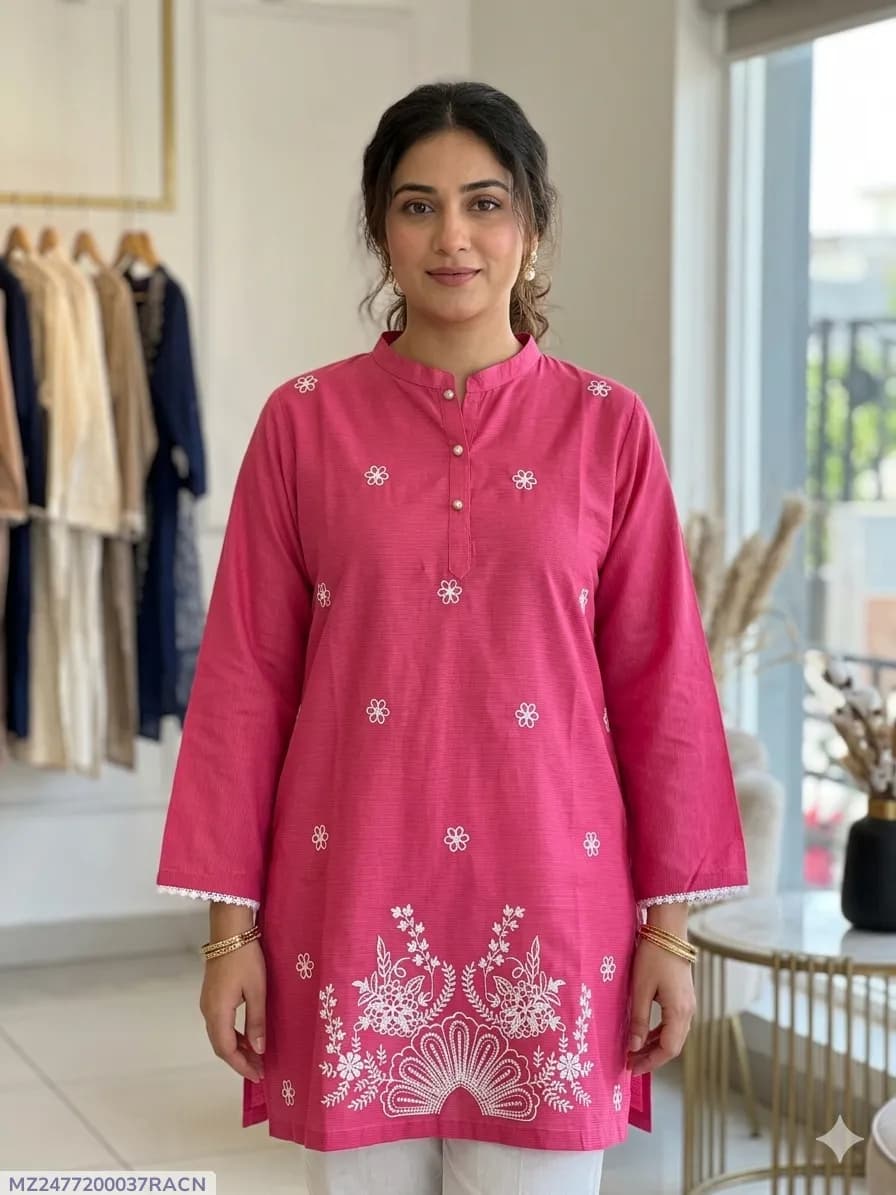 1 Pc Women's Stitched Lawn Striaght Cut Shirt