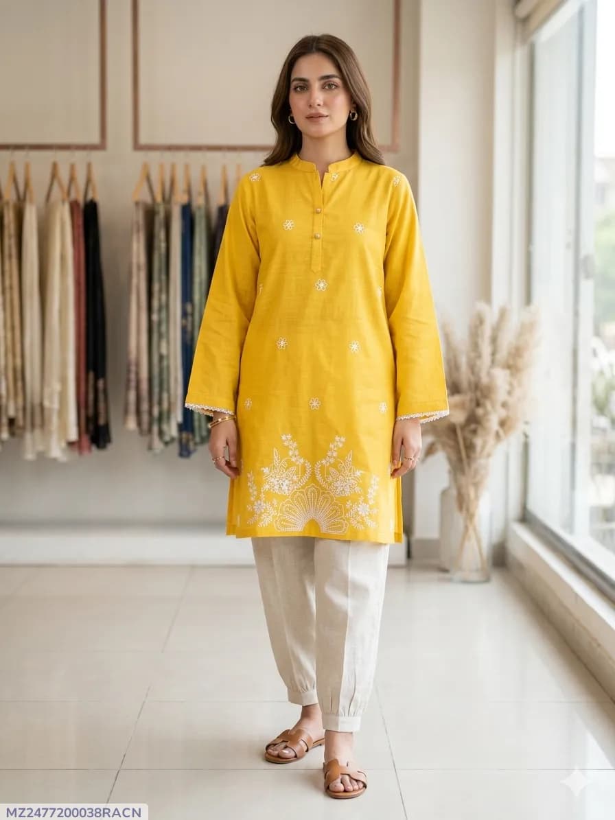 1 Pc Women's Stitched Lawn Striaght Cut Shirt