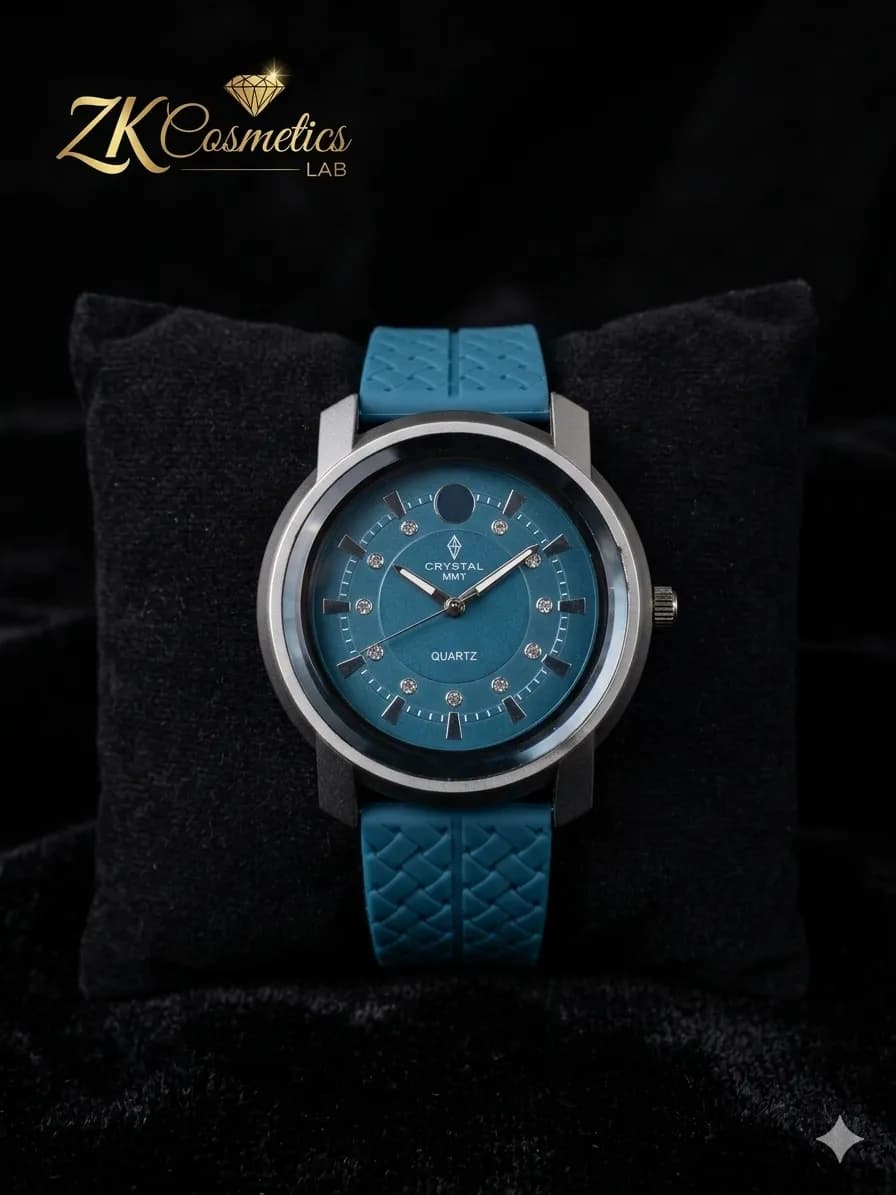 Men's Elegant Blue Crystal Quartz Watch with Premium Silicone Strap