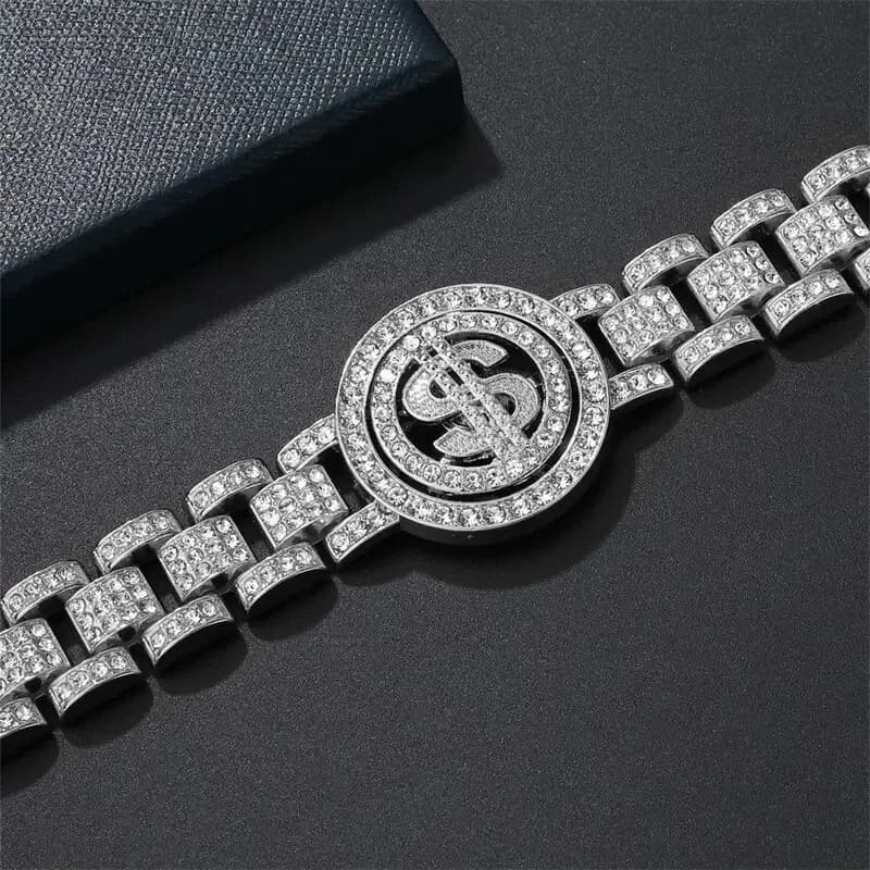 Premium Iced Out Silver Spinner Watches 8mm Stainless Steel Multiple Designs