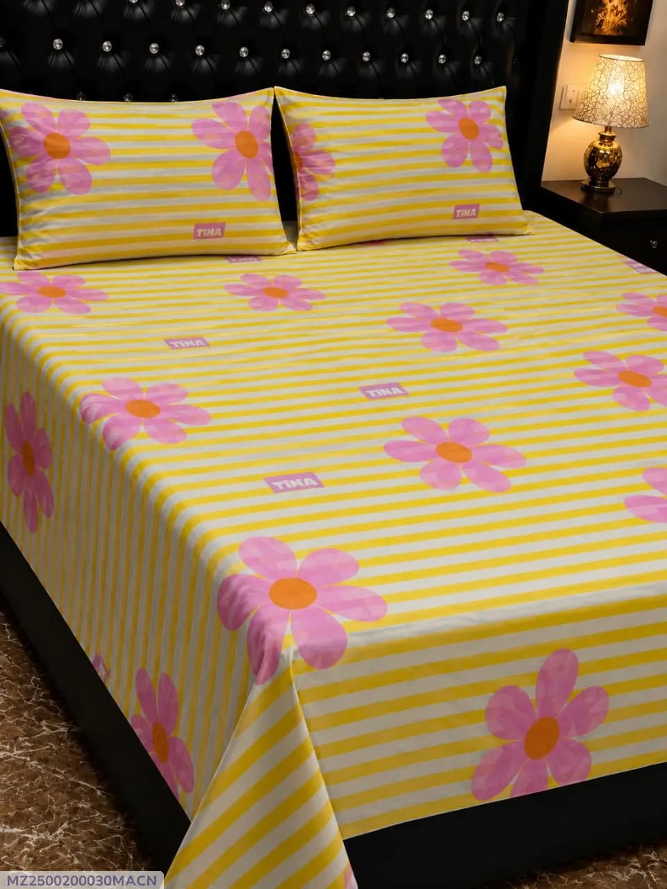 Cotton Printed Bedsheet Yellow Double Bed 3 Pcs