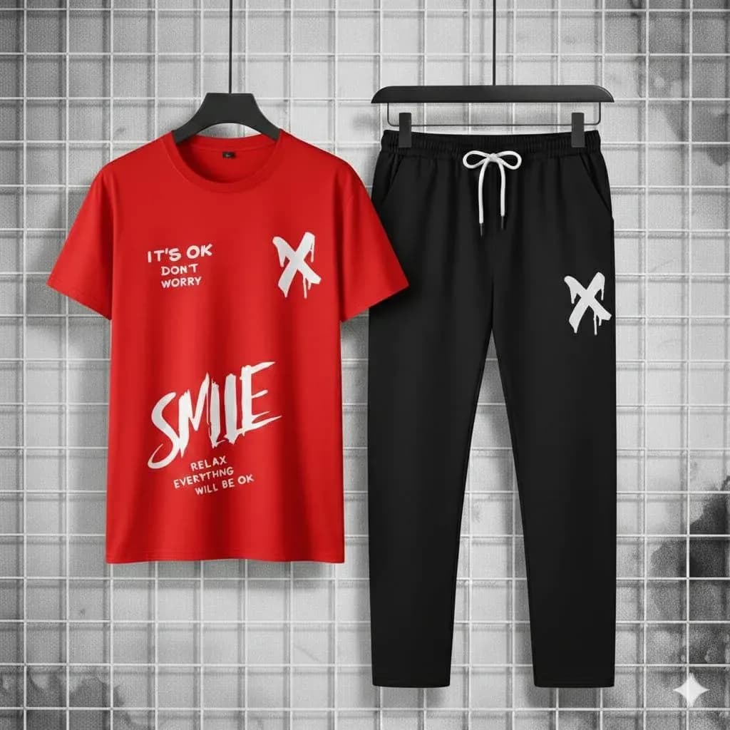 Men Dri Fit Printed Track Suit Red Black XL to XXL