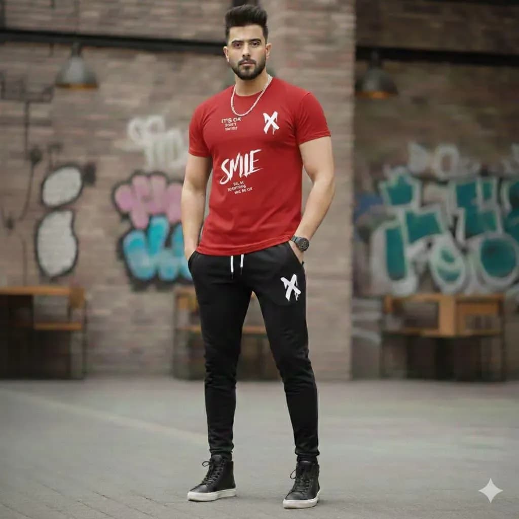 Men Dri Fit Printed Track Suit Red Black XL to XXL
