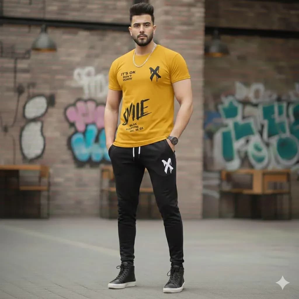 Men Yellow Black Graphic Track Suit XL