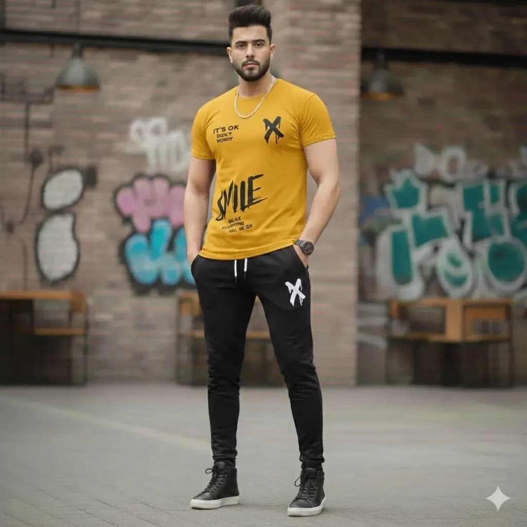 Men Printed Track Suit Yellow Black XL to XXL