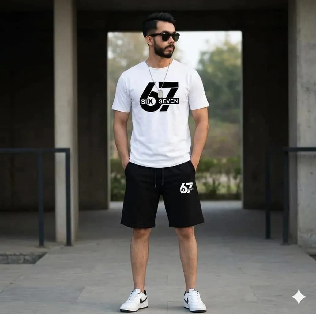 Men Printed 2-Piece Track Suit White Black